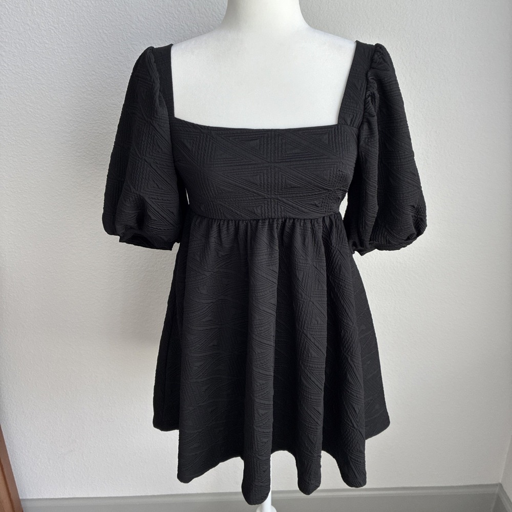 Free People "Violet" Babydoll Puff Sleeve Black Mini Dress XS Milkmaid Coquette